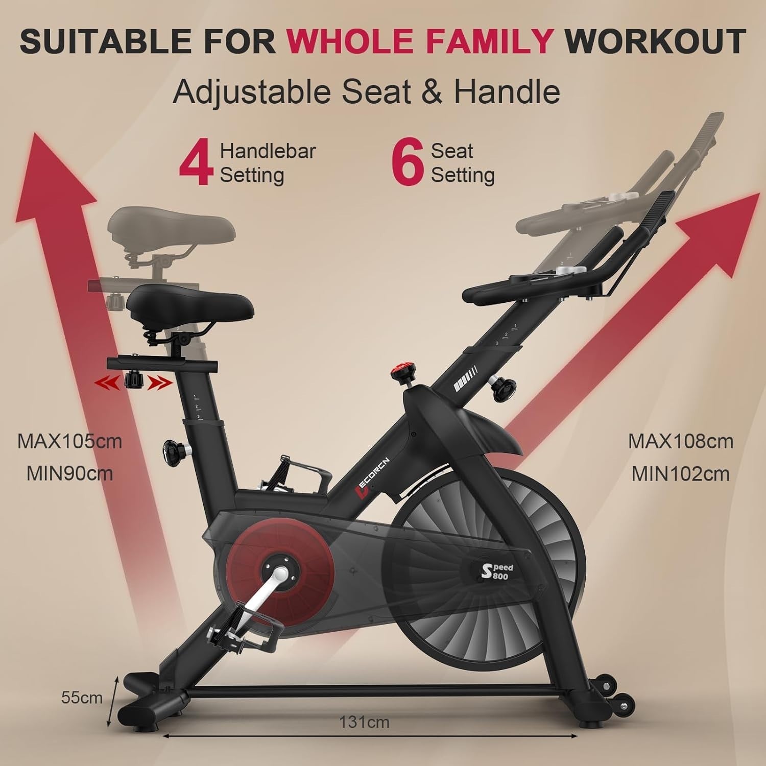 Magnetic Spin Bike w/ APP Sync, Quiet Belt Drive, LCD Monitor & 150kg Capacity - Kwikley