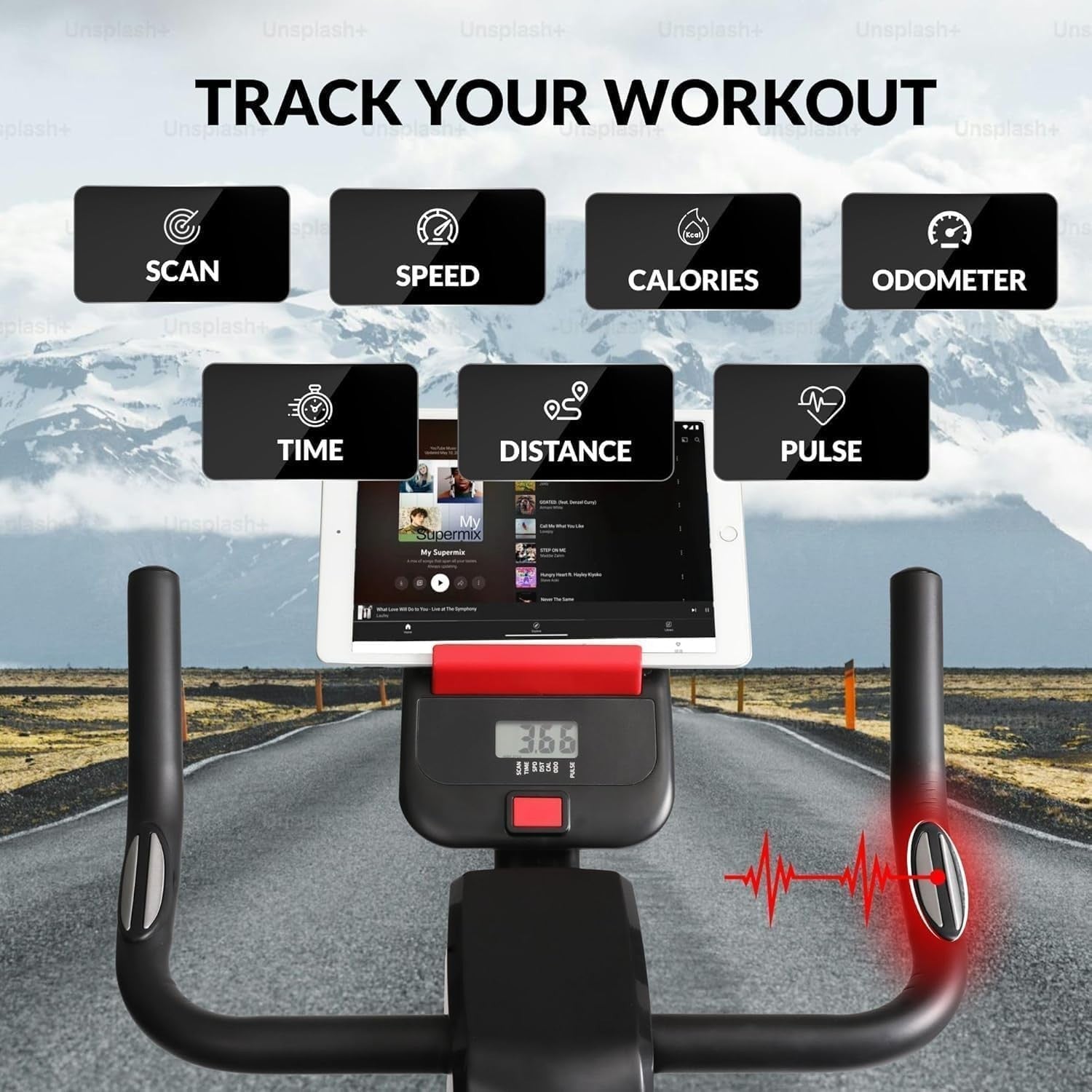 Magnetic Spin Bike w/ LCD Display, 8kg Flywheel, Heart Rate & Tablet Holder - Kwikley