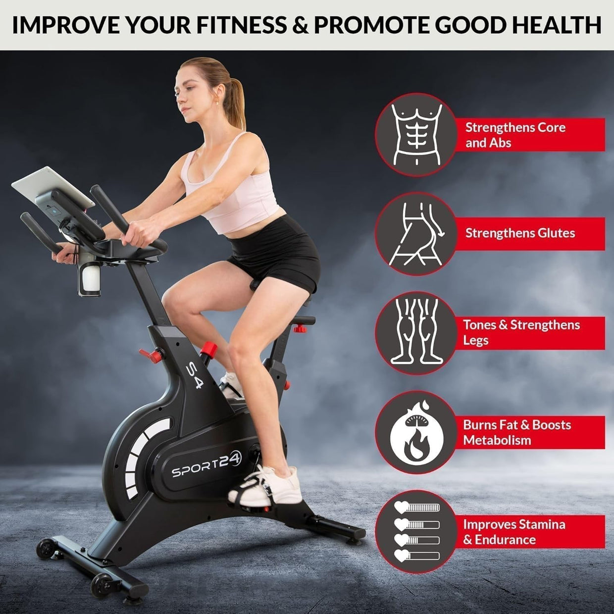 Magnetic Spin Bike w/ LCD Display, 8kg Flywheel, Heart Rate & Tablet Holder - Kwikley