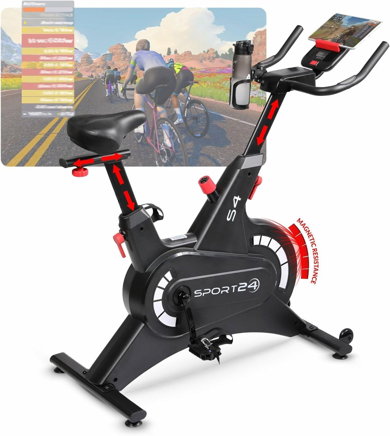 Magnetic Spin Bike w/ LCD Display, 8kg Flywheel, Heart Rate & Tablet Holder - Kwikley