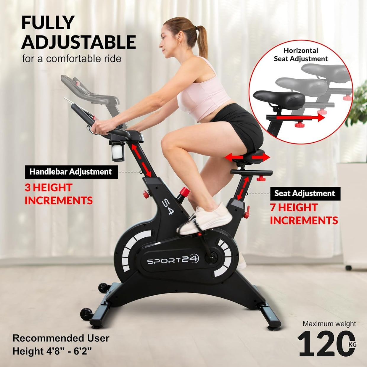 Magnetic Spin Bike w/ LCD Display, 8kg Flywheel, Heart Rate & Tablet Holder - Kwikley