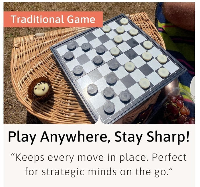Magnetic Travel Chess & Draughts Set | Folding Board with Storage | Portable Gam - Kwikley