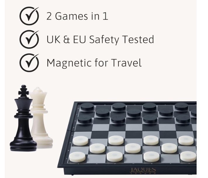 Magnetic Travel Chess & Draughts Set | Folding Board with Storage | Portable Gam - Kwikley