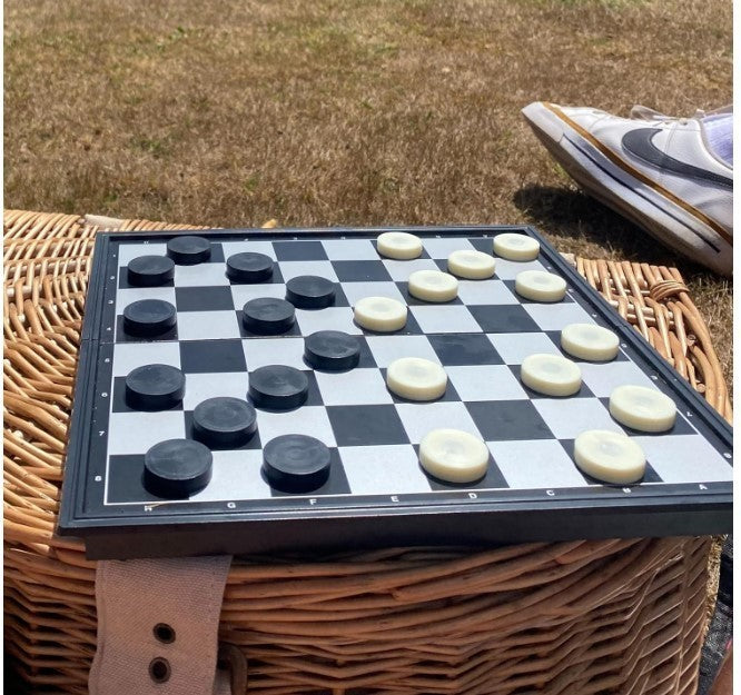 Magnetic Travel Chess & Draughts Set | Folding Board with Storage | Portable Gam - Kwikley