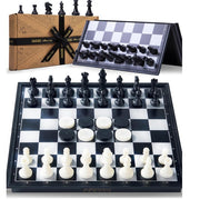 Magnetic Travel Chess & Draughts Set | Folding Board with Storage | Portable Gam - Kwikley