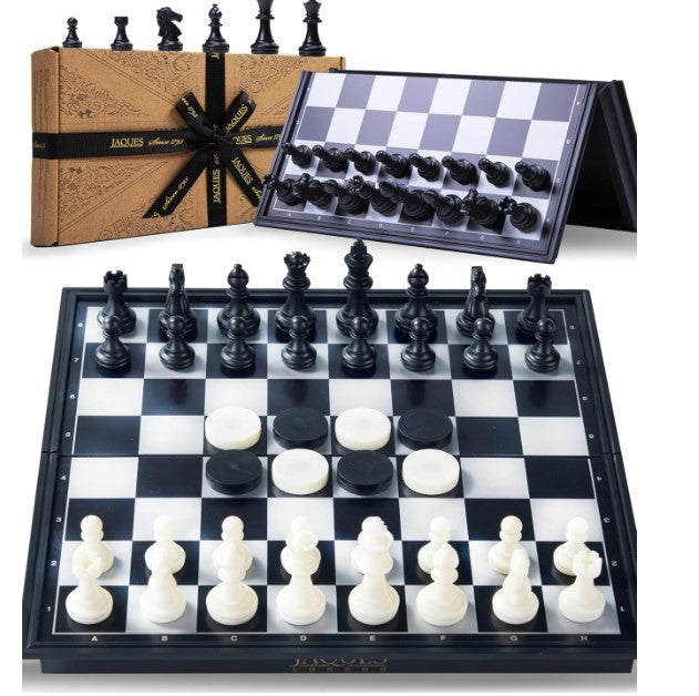 Magnetic Travel Chess & Draughts Set | Folding Board with Storage | Portable Gam - Kwikley