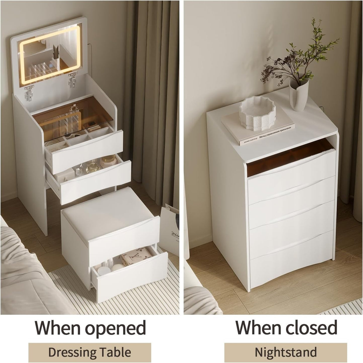 Makeup Dressing Table with Lights Mirror Flip Top 3 Drawers Vanity Desk White - Kwikley