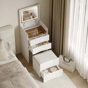Makeup Dressing Table with Lights Mirror Flip Top 3 Drawers Vanity Desk White - Kwikley