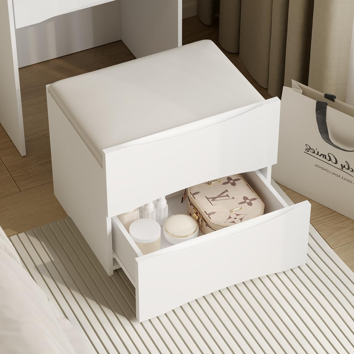 Makeup Dressing Table with Lights Mirror Flip Top 3 Drawers Vanity Desk White - Kwikley