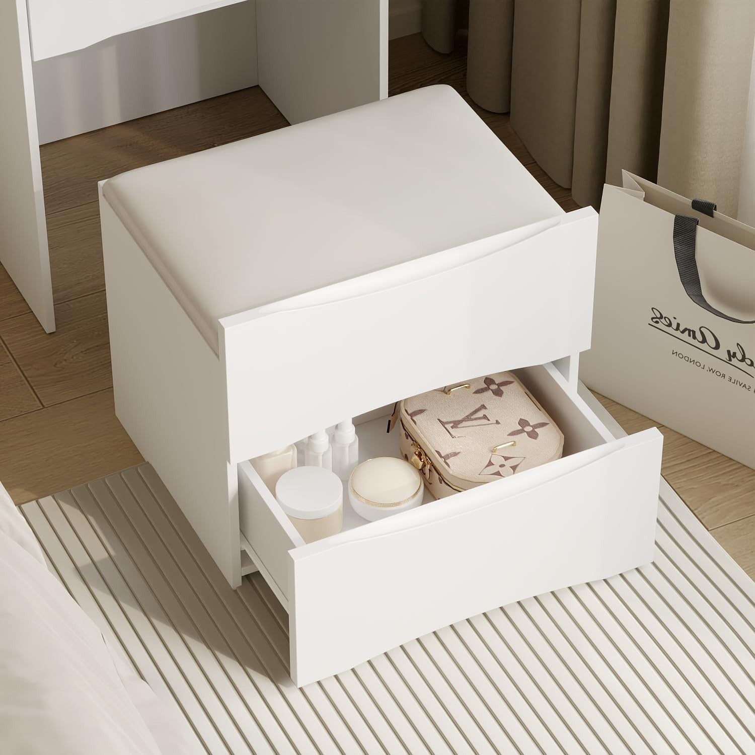 Makeup Dressing Table with Lights Mirror Flip Top 3 Drawers Vanity Desk White - Kwikley