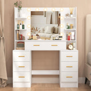 Makeup Vanity Dressing Table w/ Mirror & LED Lights 7 Drawers Stool White Modern - Kwikley