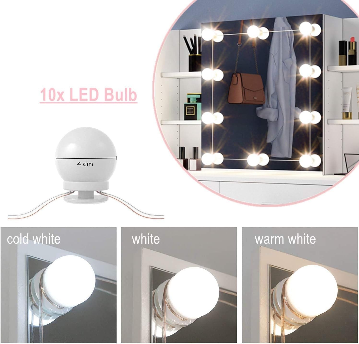 Makeup Vanity Dressing Table w/ Mirror Lights 6 Drawers Storage White Modern - Kwikley