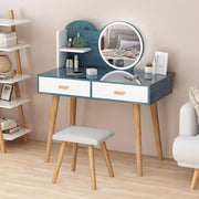 Makeup Vanity Set w/ LED Mirror & Stool, Dressing Table Desk w/ Drawers Blue - Kwikley