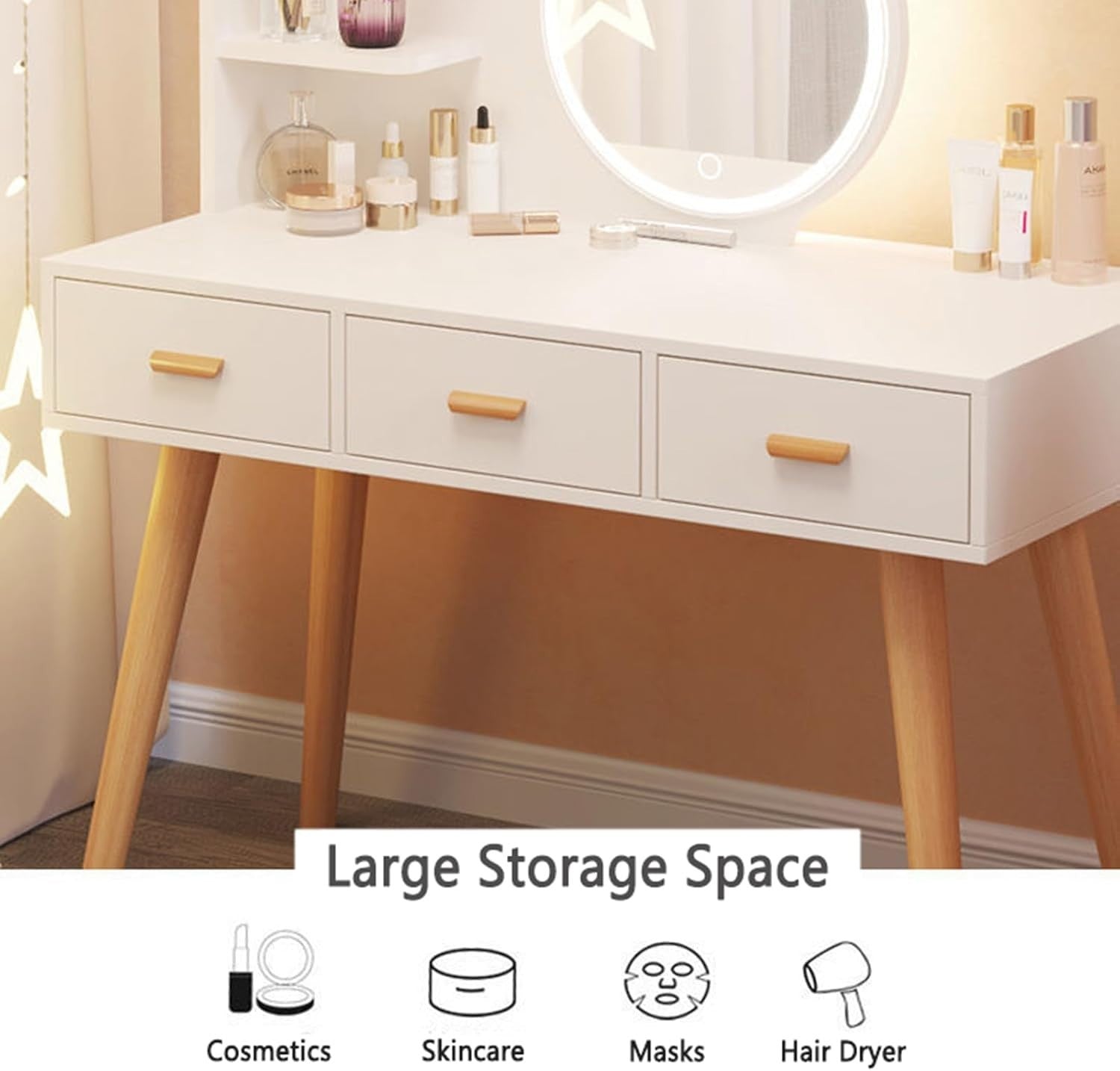 Makeup Vanity Set w/ LED Mirror & Stool, Dressing Table Desk w/ Drawers Blue - Kwikley