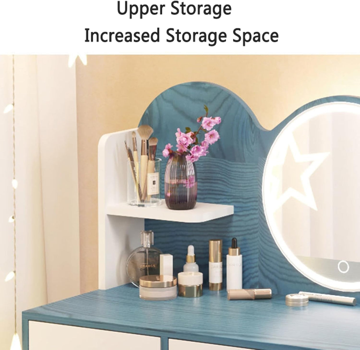 Makeup Vanity Set w/ LED Mirror & Stool, Dressing Table Desk w/ Drawers Blue - Kwikley