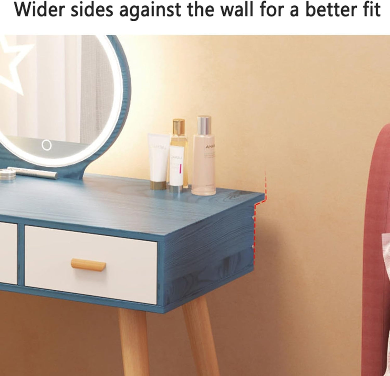 Makeup Vanity Set w/ LED Mirror & Stool, Dressing Table Desk w/ Drawers Blue - Kwikley