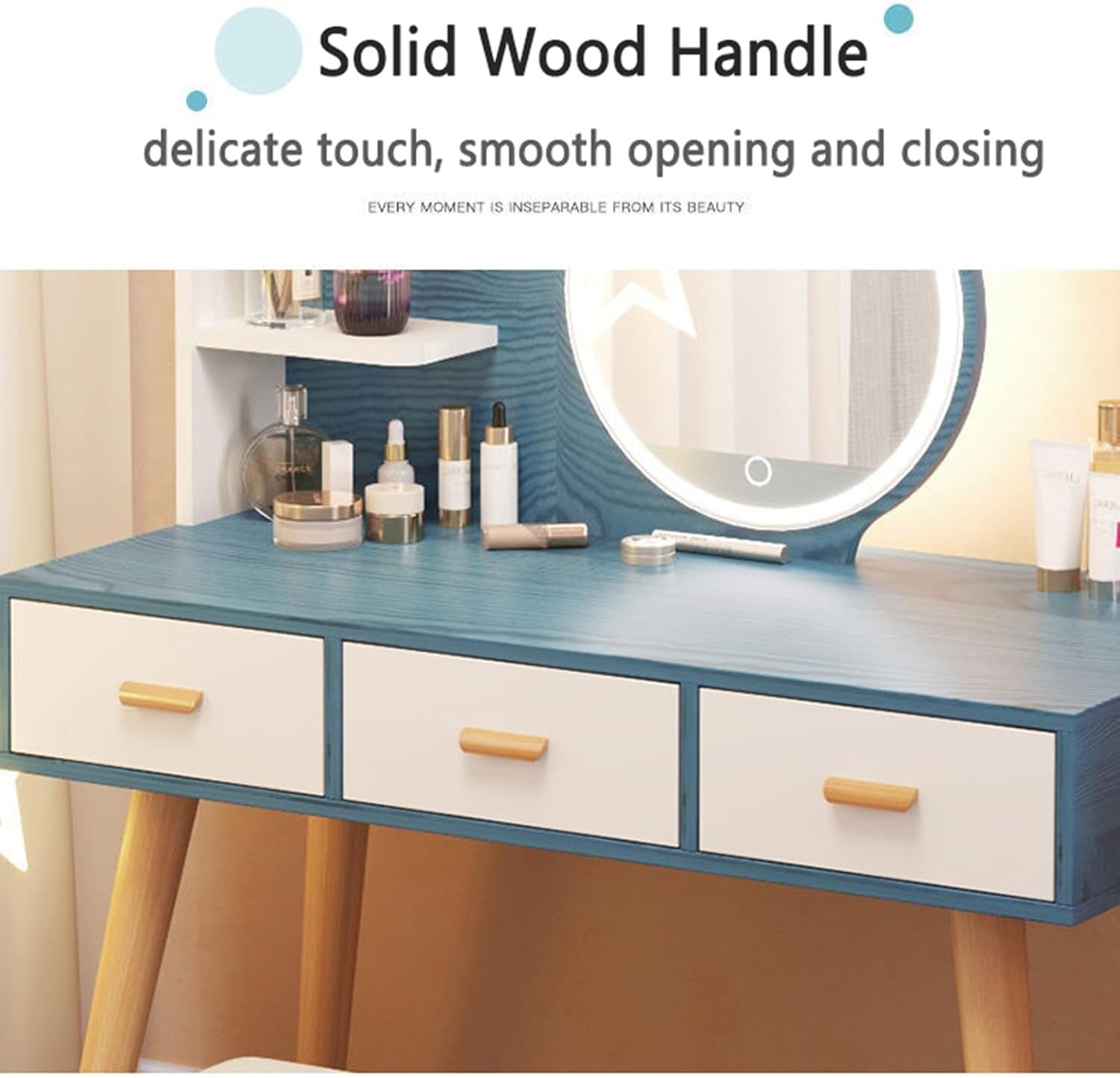 Makeup Vanity Set w/ LED Mirror & Stool, Dressing Table Desk w/ Drawers Blue - Kwikley