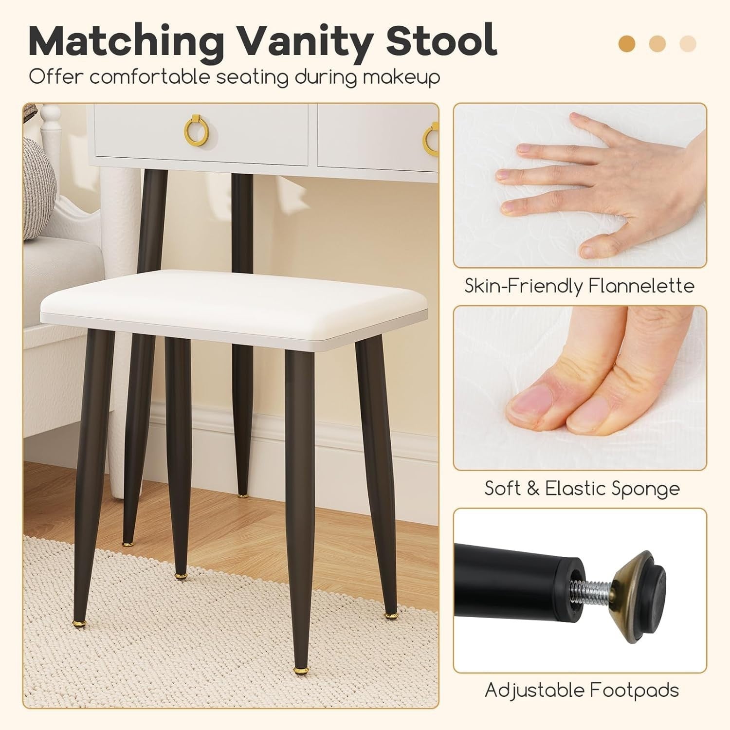Makeup Vanity Table Set w/ 3 - Color LED Mirror 4 Drawers Desk Stool Grey/Black - Kwikley