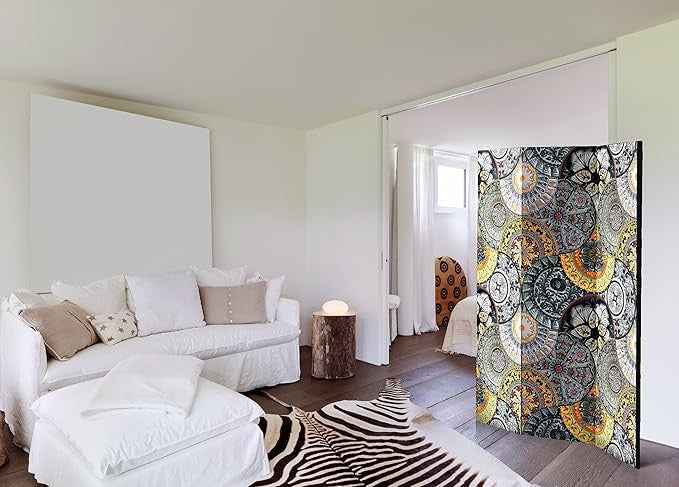 Mandala Abstract Room Divider 135x172cm Folding Privacy Screen 3 Panel Decor - Kwikley
