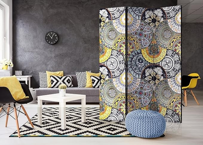 Mandala Abstract Room Divider 135x172cm Folding Privacy Screen 3 Panel Decor - Kwikley