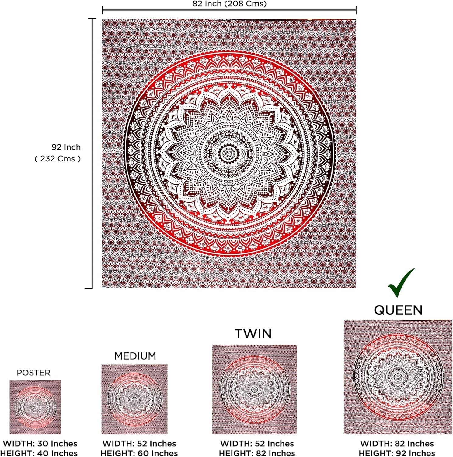 Mandala Cotton Tapestry 210x210cm Wall Hanging Bedspread Decor - Kwikley