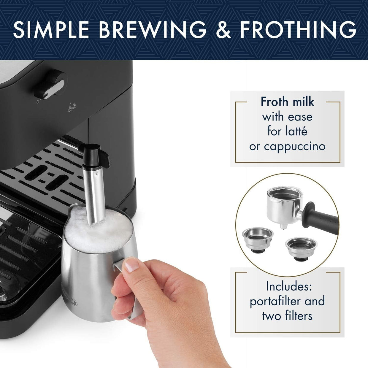 Manual Espresso Cappuccino Maker | 15 Bar Pump | Frother Wand | Compact - Kwikley
