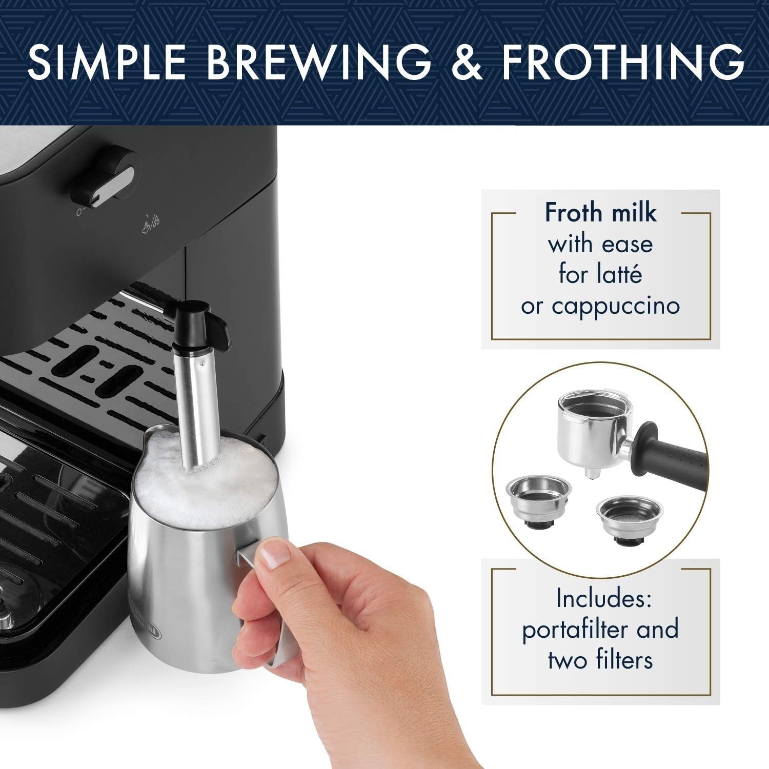 Manual Espresso Cappuccino Maker | 15 Bar Pump | Frother Wand | Compact - Kwikley