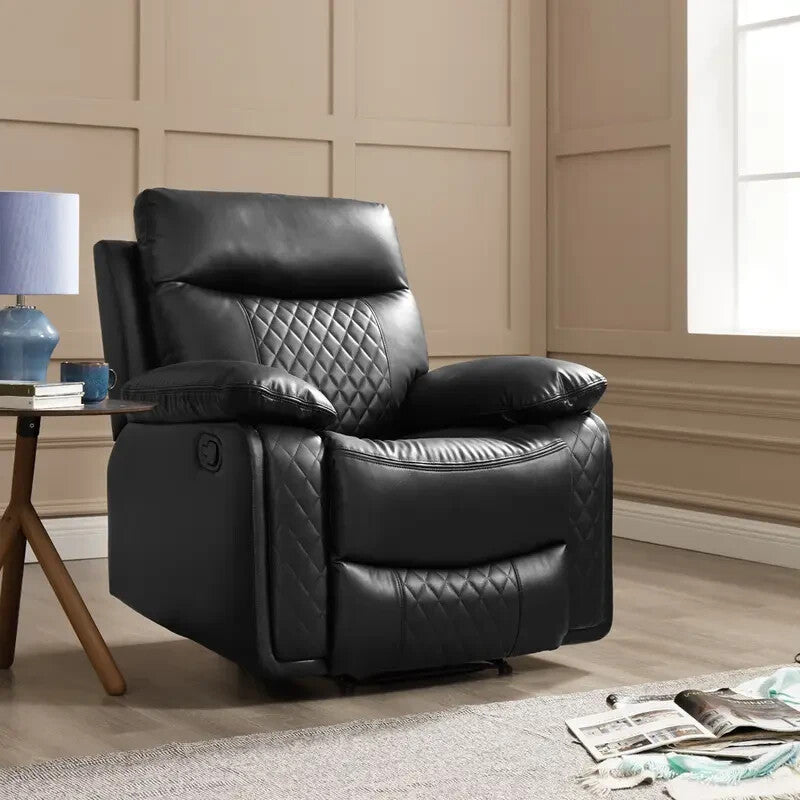 Manual Recliner Armchair Black Faux Leather Padded Seat Lounge Chair - Kwikley