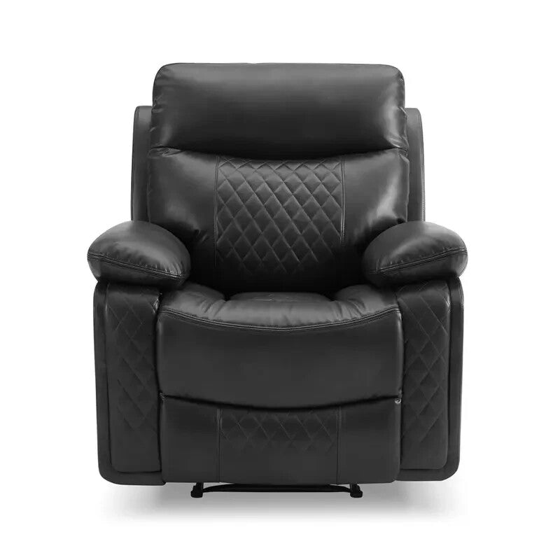 Manual Recliner Armchair Black Faux Leather Padded Seat Lounge Chair - Kwikley