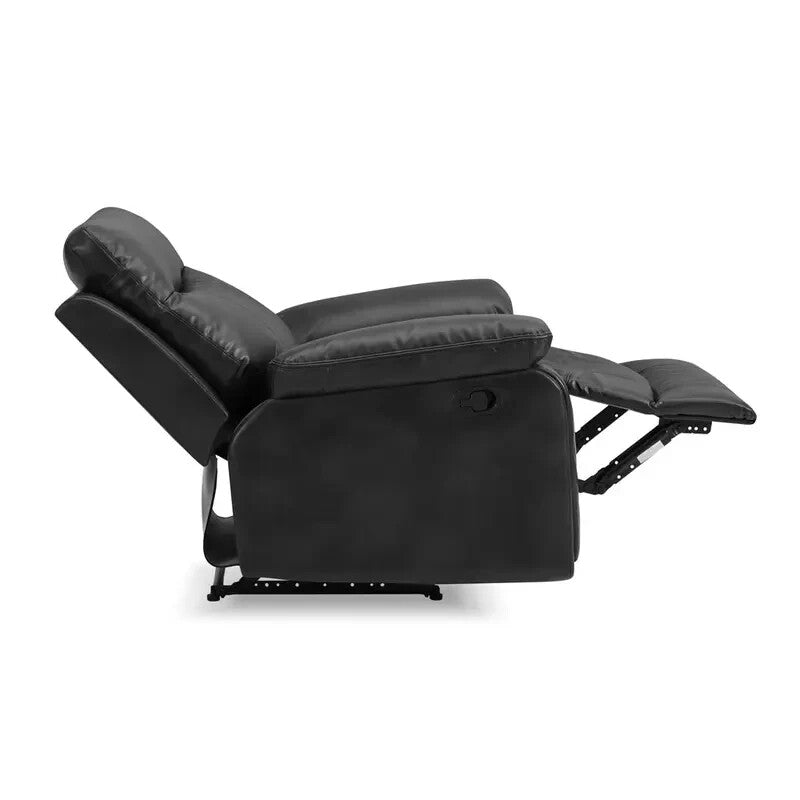 Manual Recliner Armchair Black Faux Leather Padded Seat Lounge Chair - Kwikley