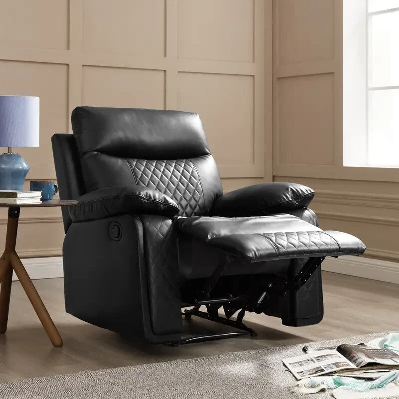Manual Recliner Armchair Black Faux Leather Padded Seat Lounge Chair - Kwikley