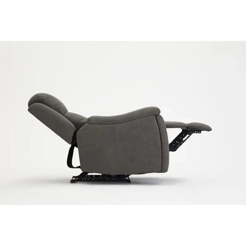 Manual Recliner Armchair Grey Faux Leather Sofa Chair with Cup Holders - Kwikley