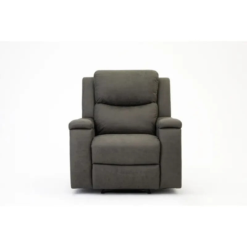 Manual Recliner Armchair Grey Faux Leather Sofa Chair with Cup Holders - Kwikley