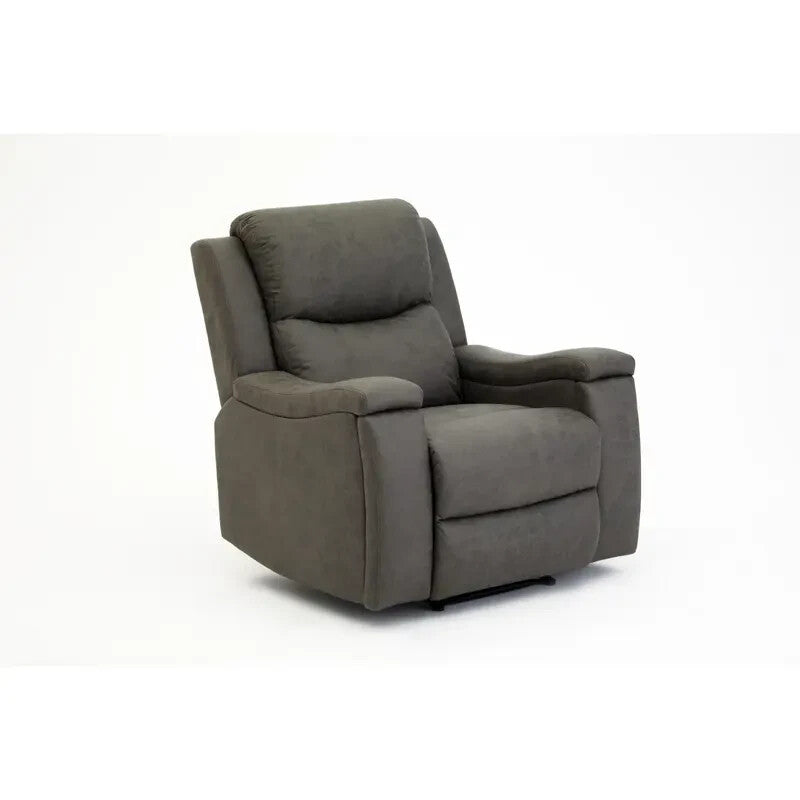 Manual Recliner Armchair Grey Faux Leather Sofa Chair with Cup Holders - Kwikley