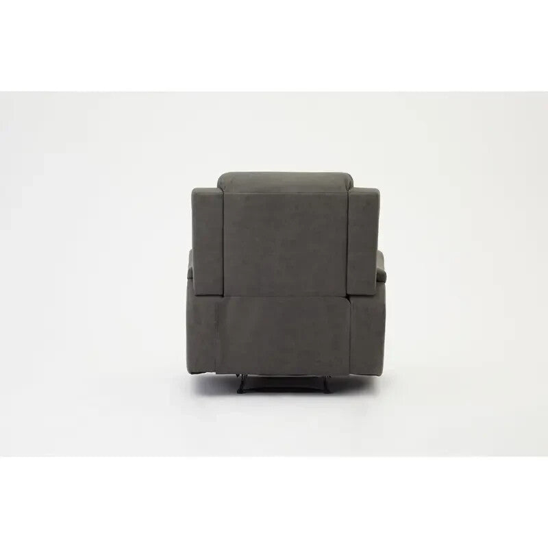 Manual Recliner Armchair Grey Faux Leather Sofa Chair with Cup Holders - Kwikley