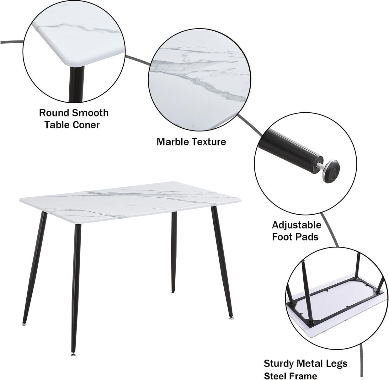 Marble Dining Table Set 6 Chairs Velvet Padded Modern Kitchen 120cm - Kwikley
