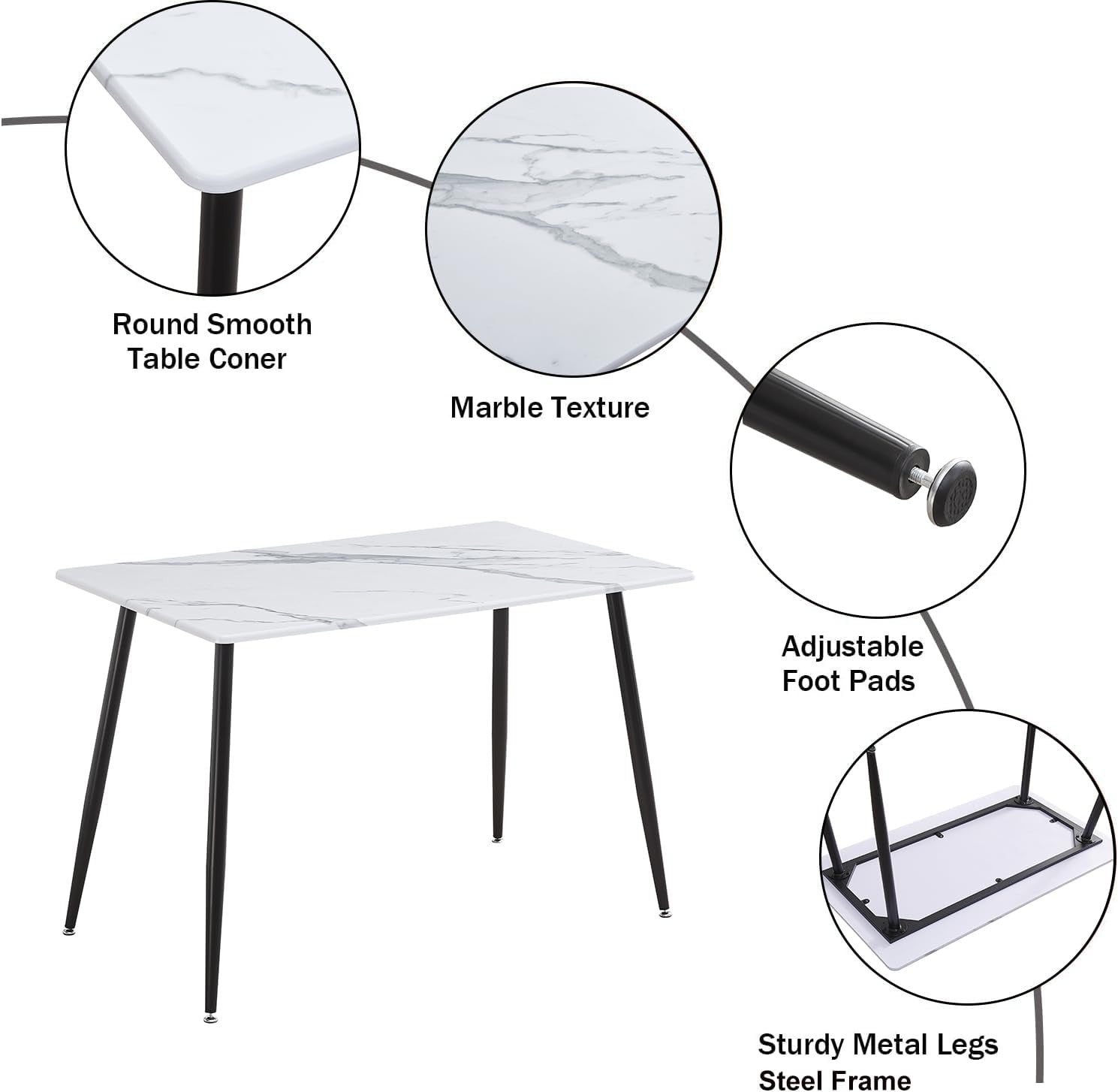 Marble Dining Table Set 6 Chairs Velvet Padded Modern Kitchen 120cm - Kwikley