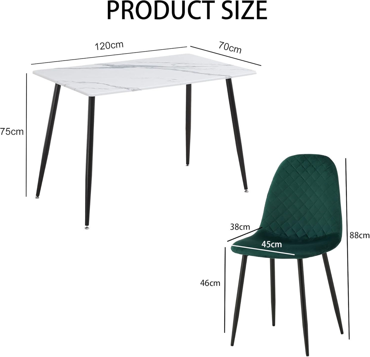 Marble Dining Table Set 6 Chairs Velvet Padded Modern Kitchen 120cm - Kwikley