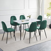Marble Dining Table Set 6 Chairs Velvet Padded Modern Kitchen 120cm - Kwikley