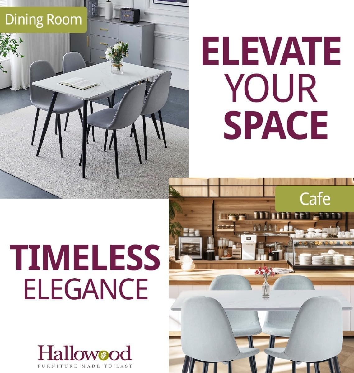 Marble Effect Dining Table & 4 Grey Chairs – Metal Legs, Modern Kitchen Set - Kwikley