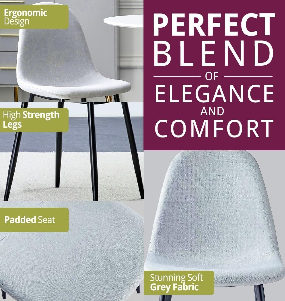 Marble Effect Dining Table & 4 Grey Chairs – Metal Legs, Modern Kitchen Set - Kwikley