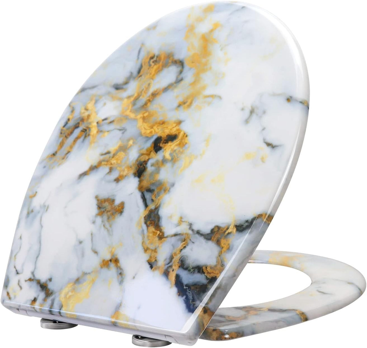 Marble Effect Toilet Seat Soft Close Duroplast Top Fix 45x37cm - Kwikley