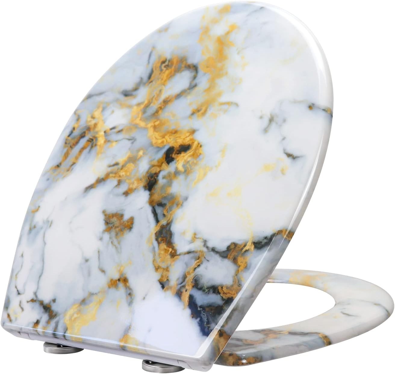Marble Effect Toilet Seat Soft Close Duroplast Top Fix 45x37cm - Kwikley