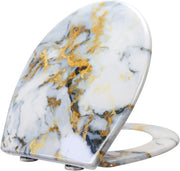 Marble Effect Toilet Seat Soft Close Duroplast Top Fix 45x37cm - Kwikley