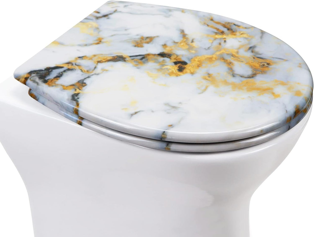 Marble Effect Toilet Seat Soft Close Duroplast Top Fix 45x37cm - Kwikley