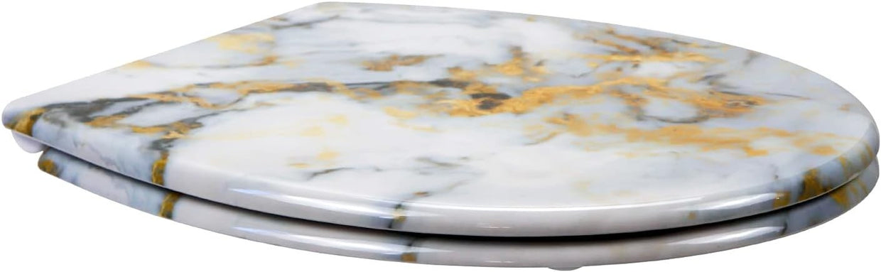 Marble Effect Toilet Seat Soft Close Duroplast Top Fix 45x37cm - Kwikley