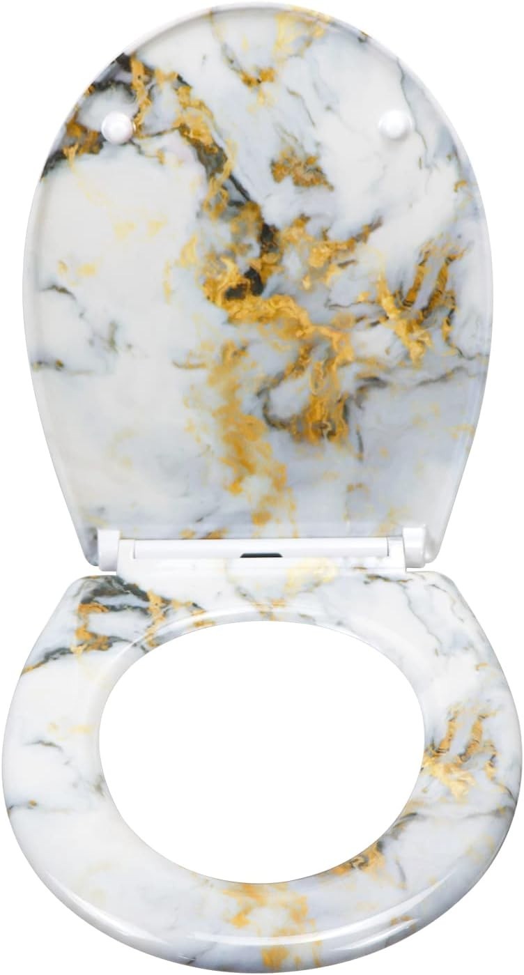 Marble Effect Toilet Seat Soft Close Duroplast Top Fix 45x37cm - Kwikley