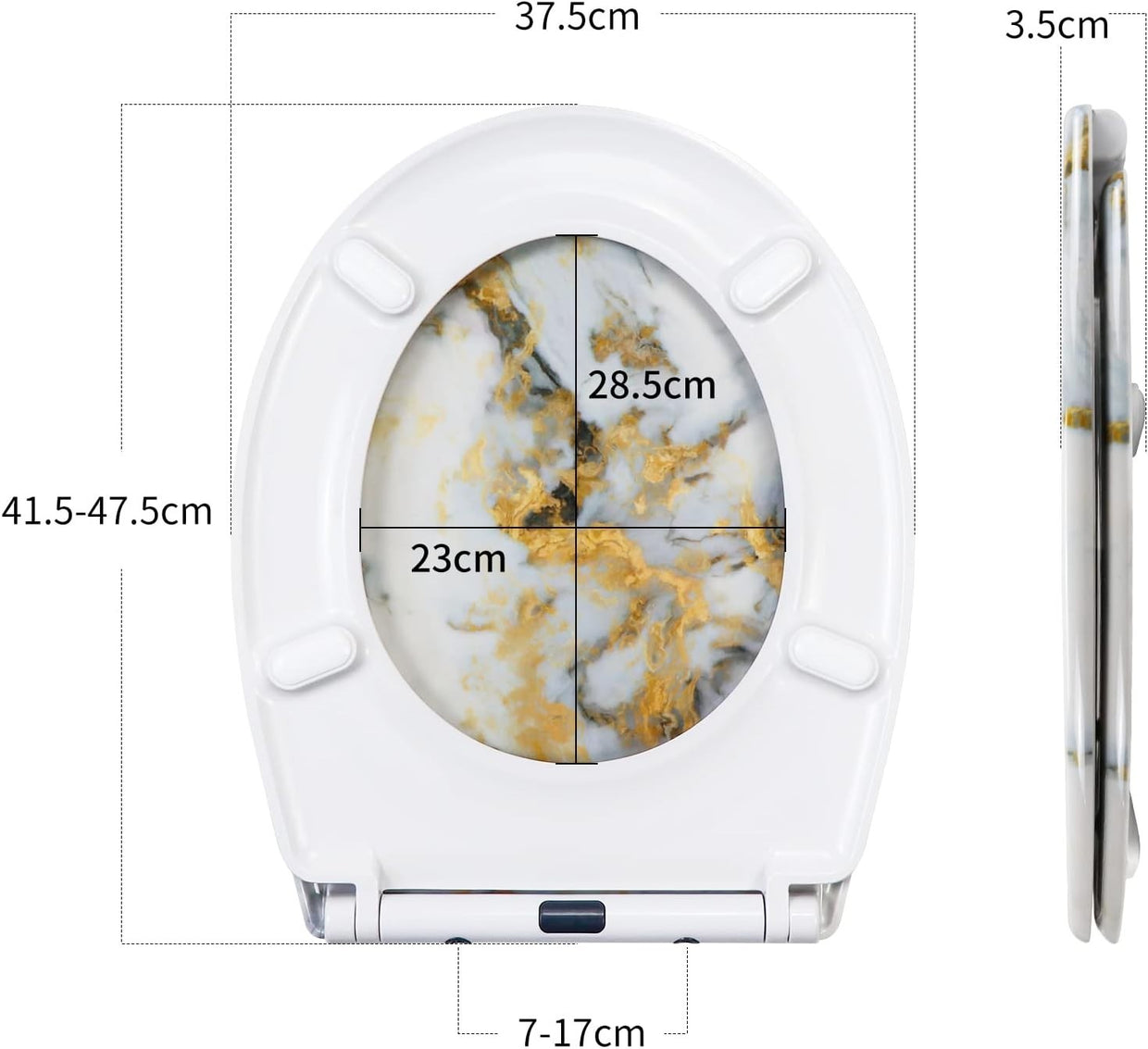 Marble Effect Toilet Seat Soft Close Duroplast Top Fix 45x37cm - Kwikley