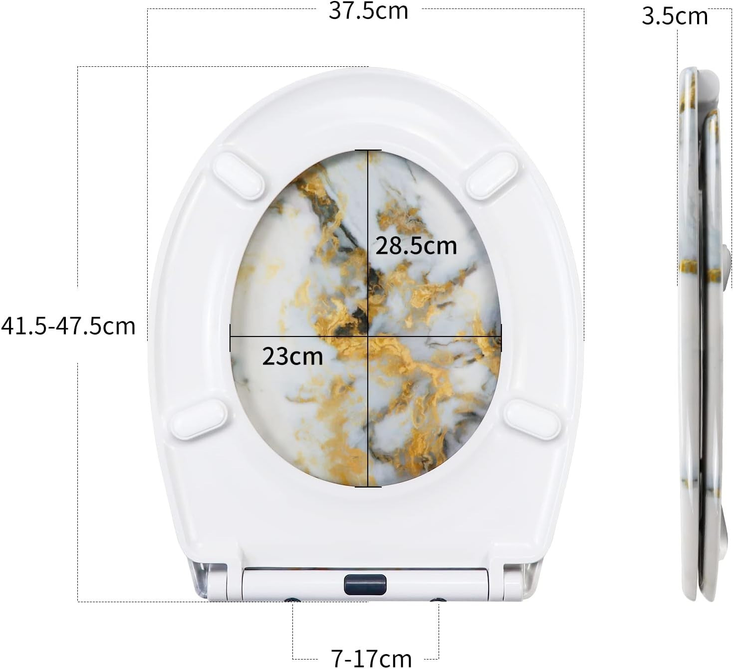 Marble Effect Toilet Seat Soft Close Duroplast Top Fix 45x37cm - Kwikley