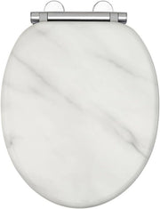 Marble Soft Close Toilet Seat Moulded Wood Stainless Steel Hinges 42x36cm - Kwikley